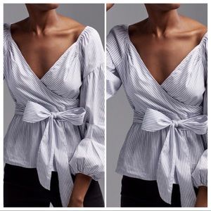 Striped Off The Shoulder Puff Sleeve